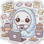 Emotionally Exhausted but Still Cute Kawaii Mental Sticker (Voorkant)