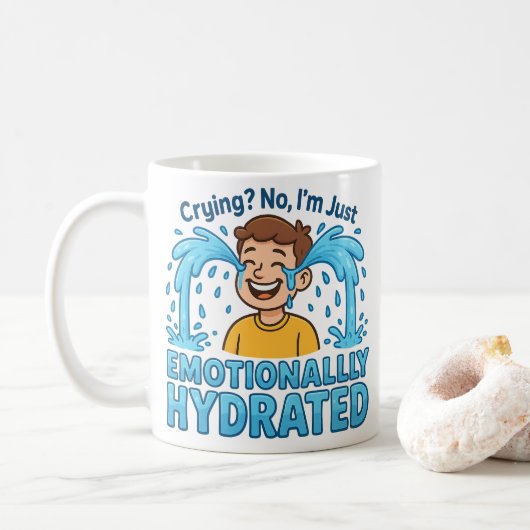 Emotionally Hydrated Funny Crying Cartoon Koffiemok (Met donut)
