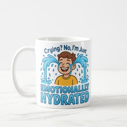 Emotionally Hydrated Funny Crying Cartoon Koffiemok (Links)
