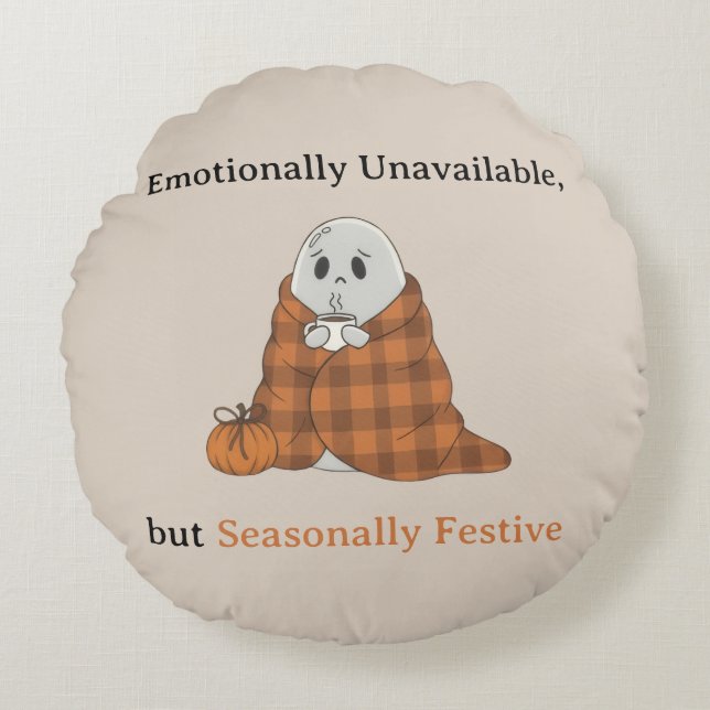 Emotionally Unavailable but Seasonally Festive Rond Kussen (Voorkant)