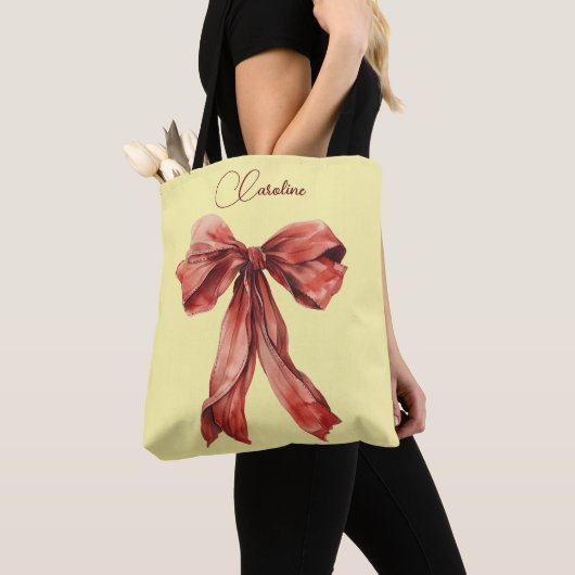 Emotioneel bemoedigend bericht Red Bow Tote Bag (Dichtbij)