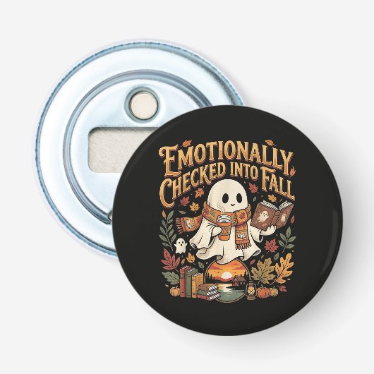 Emotioneel ingecheckt bij herfst Halloween Button Flesopener (Voorkant)