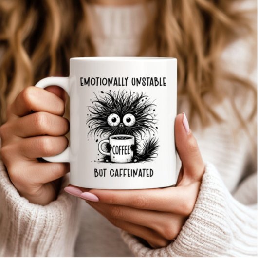 Emotioneel instabiele maar cafeïnehoudende grappig koffiemok