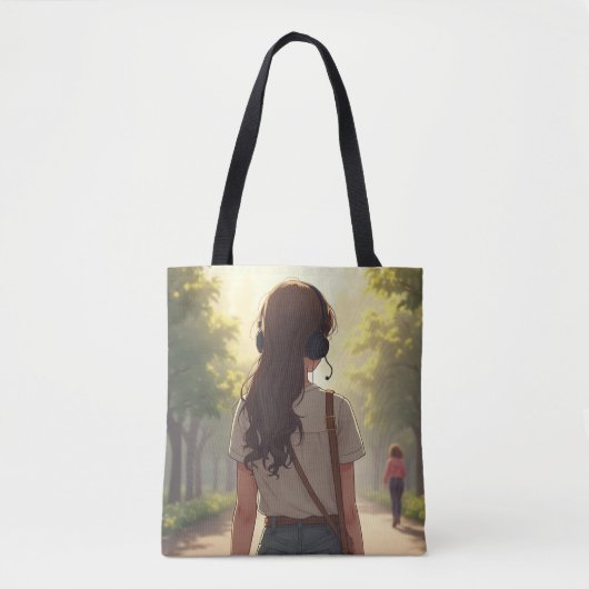 Emotioneel meisje dat naar muziek luistert canvas  tote bag (Voorkant)