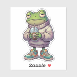 Emotioneel Vermoeide Kikker Koffie Esthetische Sti Sticker