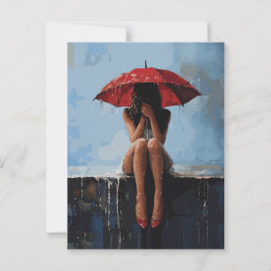 Emotioneel Vrouwelijk Portret met Rode Paraplu Briefkaart