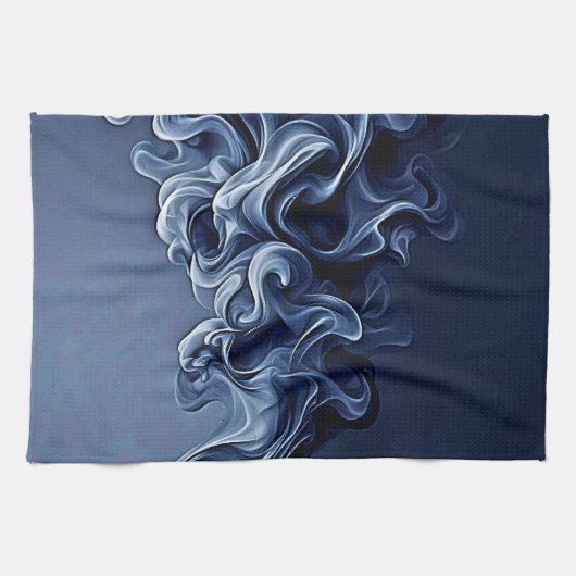 Emotionele blauwe rook kunst theedoek (Horizontaal)