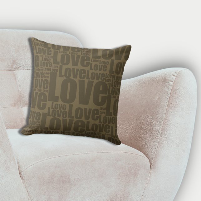 Emotionele liefde typografie patroon bruin kussen (Emotional Love Typography Pattern Brown Throw Pillow, Modern Living Room)