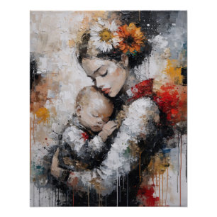 Emotionele Moederschap Muurkunst met Bloemenkrans Perfect Poster
