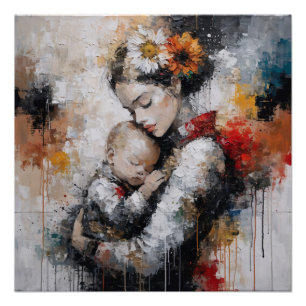 Emotionele Moederschap Muurkunst met Bloemenkrans Perfect Poster