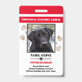 Emotionele Ondersteuningsdier ID Eén Foto Optie Badge