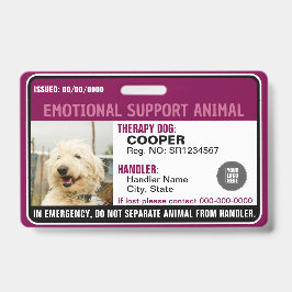 Emotionele Ondersteuningsdier ID Therapie Foto Op  Badge