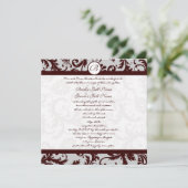 Emperator Chocolate Brown Damask Wedding Invite Kaart (Staand voorkant)