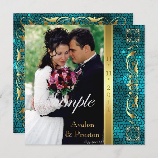 Emperor Blauwgroen Glas in lood Fotouitnodiging Kaart (Voorkant / Achterkant)