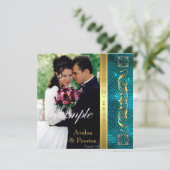 Emperor Blauwgroen Glas in lood Fotouitnodiging Kaart (Staand voorkant)