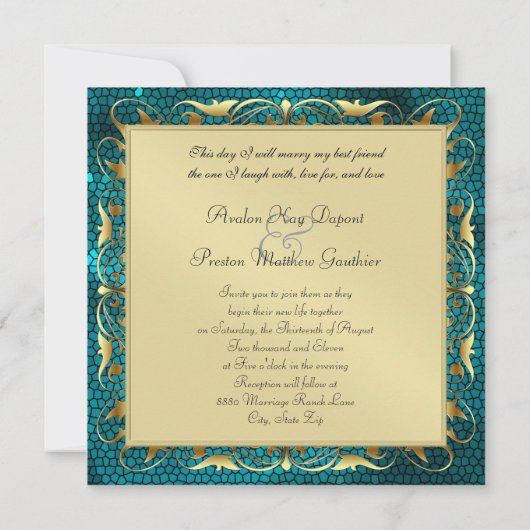 Emperor Blauwgroen Glas in lood Fotouitnodiging Kaart (Achterkant)