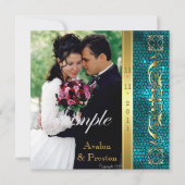 Emperor Blauwgroen Glas in lood Fotouitnodiging Kaart (Voorkant)