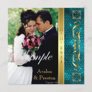 Emperor Blauwgroen Glas in lood Fotouitnodiging Kaart