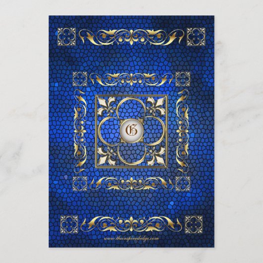 Emperor Blue Scroll Glas in lood Wedding Menu (Achterkant)