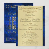 Emperor Blue Scroll Glas in lood Wedding Menu (Voorkant / Achterkant)