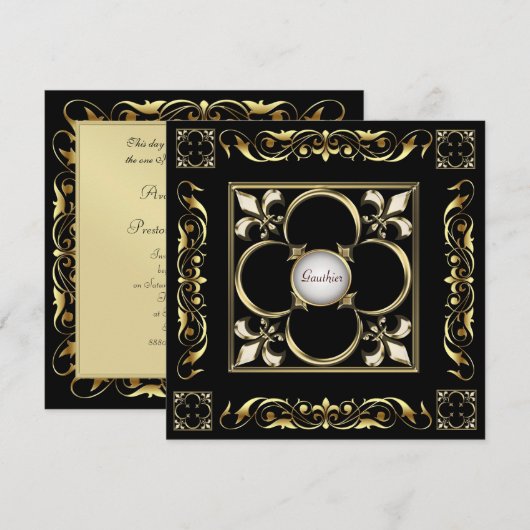 Emperor Fleur De Lis Black Regency Invitation Kaart (Voorkant / Achterkant)