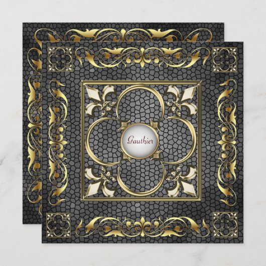 Emperor Fleur De Lis Black Regency Invitation Kaart (Voorkant / Achterkant)