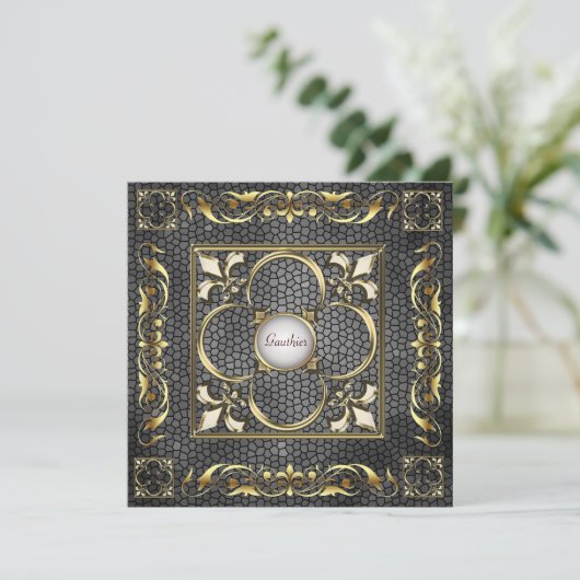 Emperor Fleur De Lis Black Regency Invitation Kaart (Staand voorkant)