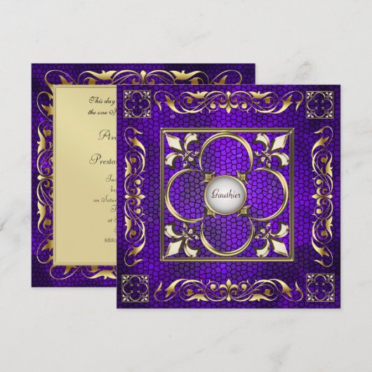Emperor Fleur De Lis Paarse Regency Invitation Kaart (Voorkant / Achterkant)