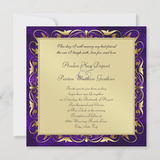Emperor Fleur De Lis Paarse Regency Invitation Kaart (Achterkant)