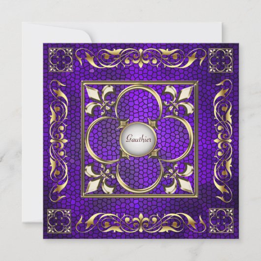 Emperor Fleur De Lis Paarse Regency Invitation Kaart (Voorkant)