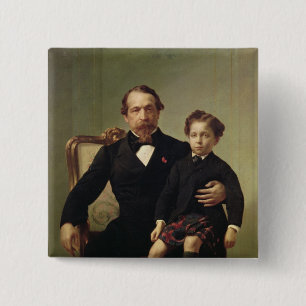 Emperor Louis-Napoleon Bonaparte en zijn zoon Vierkante Button 5,1 Cm