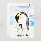 Emperor Penguin and Chick Watercolor Painting Briefkaart (Voorkant / Achterkant)