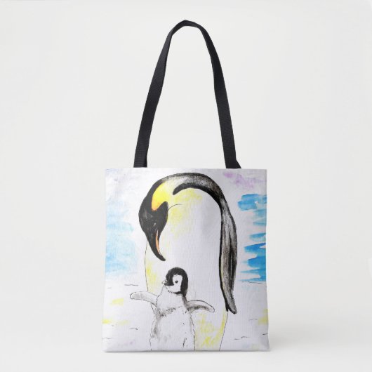 Emperor Penguin and Chick Watercolor Painting Tote Bag (Voorkant)