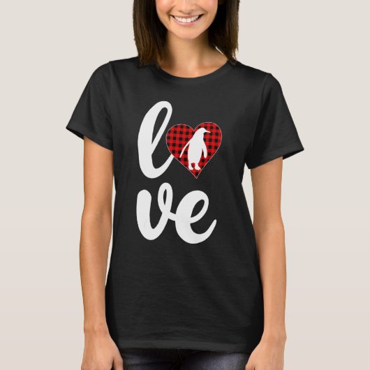 Emperor Penguin Buffalo Plaid Love Penguin Valenti T-shirt (Voorkant)