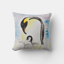 Emperor Penguin en Chick Waterverf Painting Kussen
