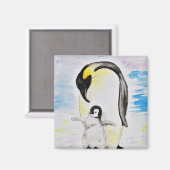 Emperor Penguin en Chick Waterverf Painting Magneet (Voorkant / Achterkant)