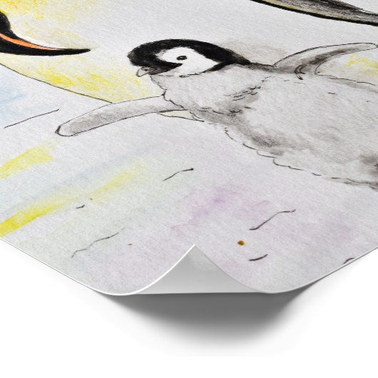 Emperor Penguin en Chick Waterverf Painting Poster (Hoek)