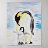 Emperor Penguin en Chick Waterverf Painting Poster (Voorkant)
