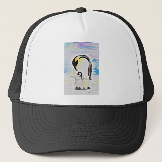 Emperor Penguin en Chick Waterverf Painting Trucker Pet (Voorkant)