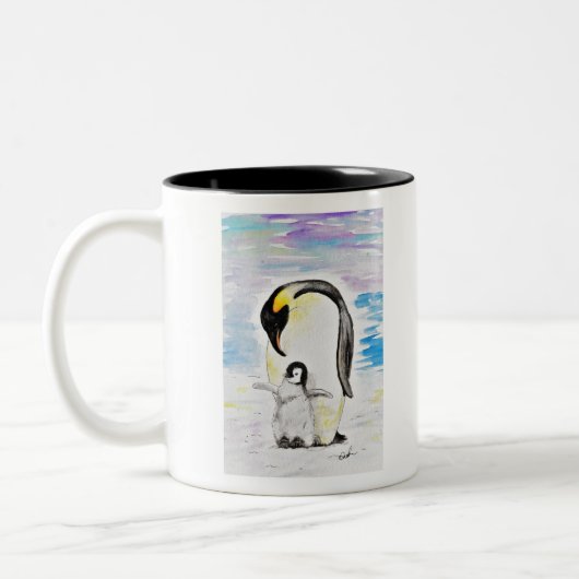 Emperor Penguin en Chick Waterverf Painting Tweekleurige Koffiemok (Links)