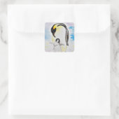Emperor Penguin en Chick Waterverf Painting Vierkante Sticker (Tas)
