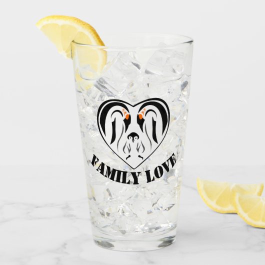 Emperor Penguin Family Love Heart Glas (Voorkant ijs)