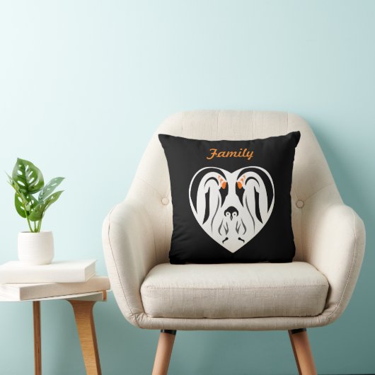 Emperor Penguin Family Love Heart Kussen (Stoel)
