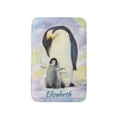 Emperor Penguin met Baby Chick Waterverf Badmat (Voorkant Verticaal)