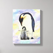 Emperor Penguin met Baby Chick Waterverf Canvas Afdruk (Voorkant)