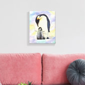 Emperor Penguin met Baby Chick Waterverf Canvas Afdruk (Insitu (Woonkamer))