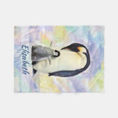 Emperor Penguin met Baby Chick Waterverf Fleece Deken (Voorkant (Horizontaal))