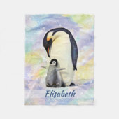 Emperor Penguin met Baby Chick Waterverf Fleece Deken (Voorkant)