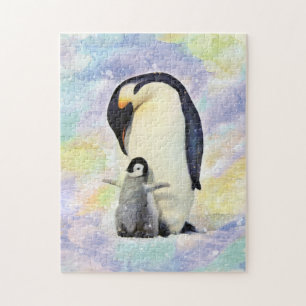 Emperor Penguin met Baby Chick Waterverf Legpuzzel