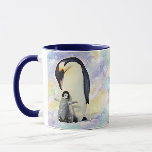 Emperor Penguin met Baby Chick Waterverf Mok (Links)